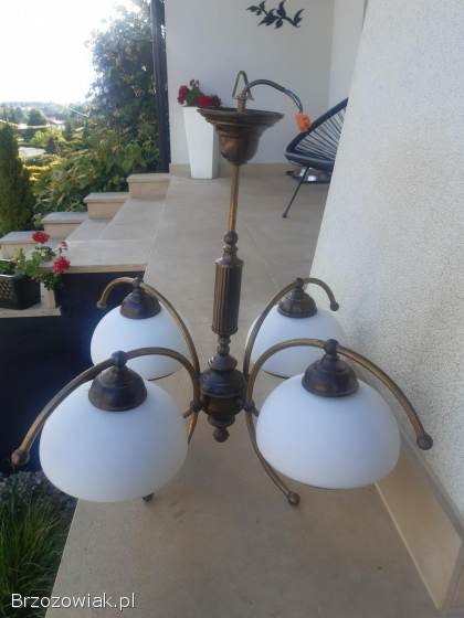 Lampa – żyrandol sufitowy z blachy mosiężnej – 4 klosze -  Sprzedam